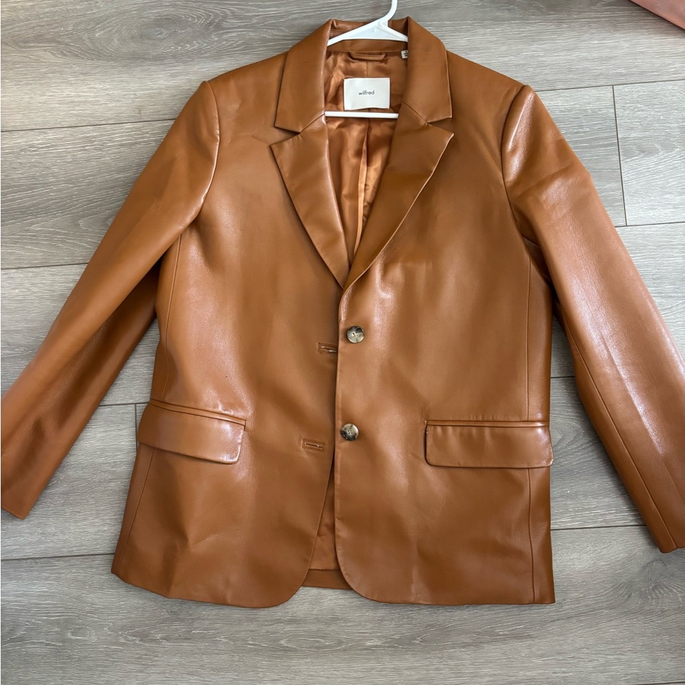 Wilfred Tan Leather Blazer - Aritzia